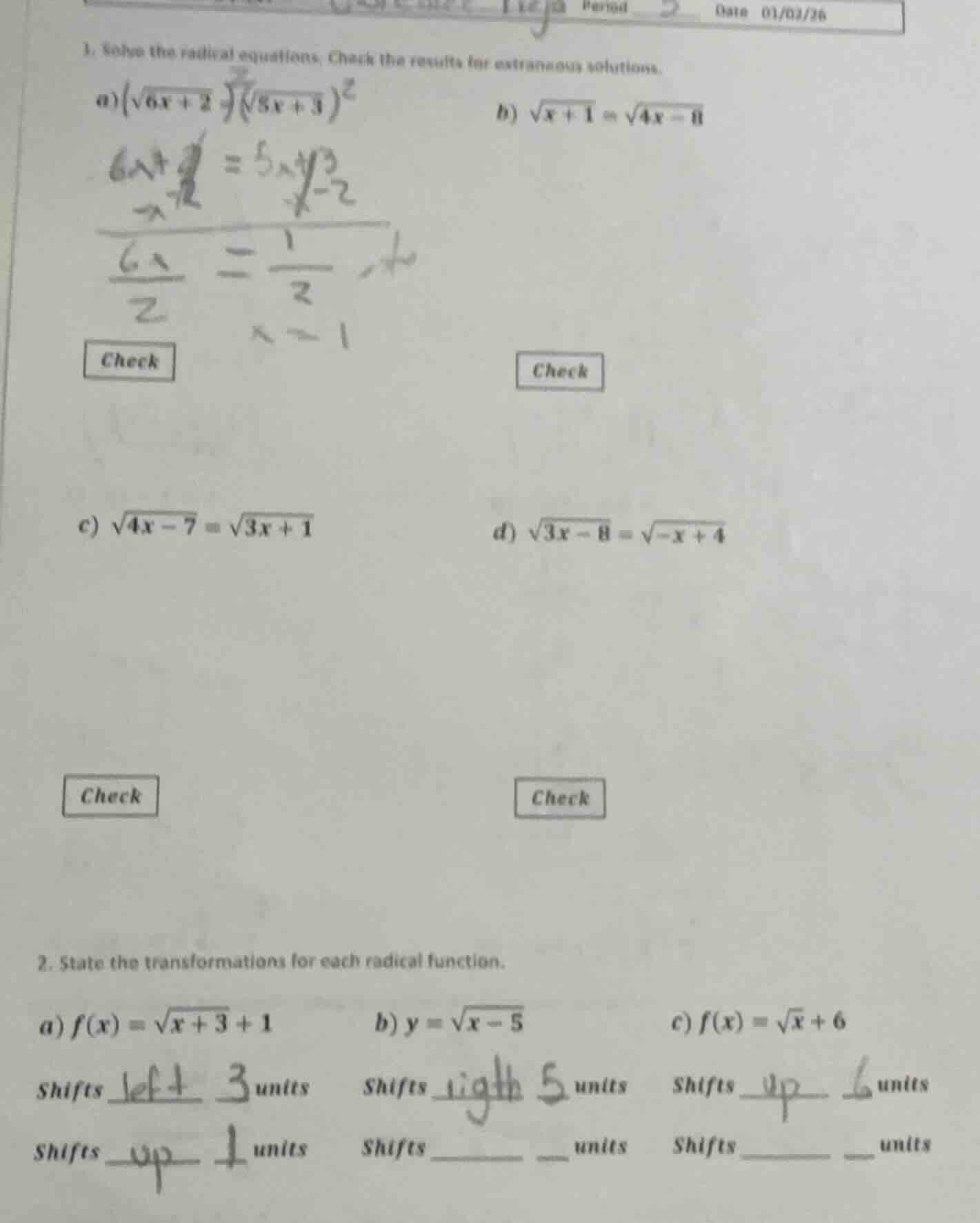 1. solve the radical equations. check the results for extraneous soluti…