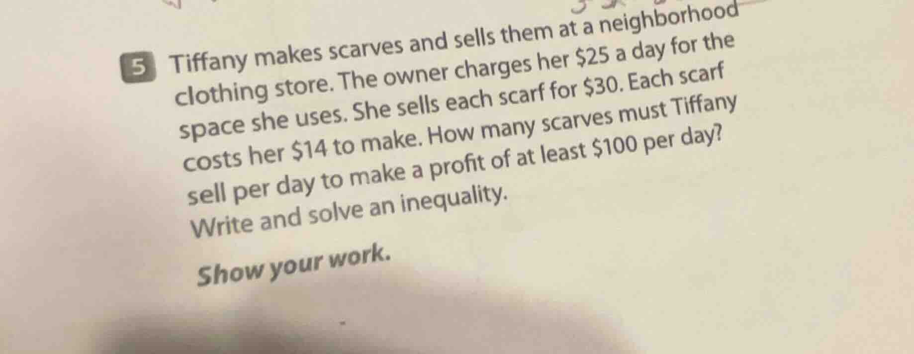 5 tiffany makes scarves and sells them at a neighborhood clothing store…