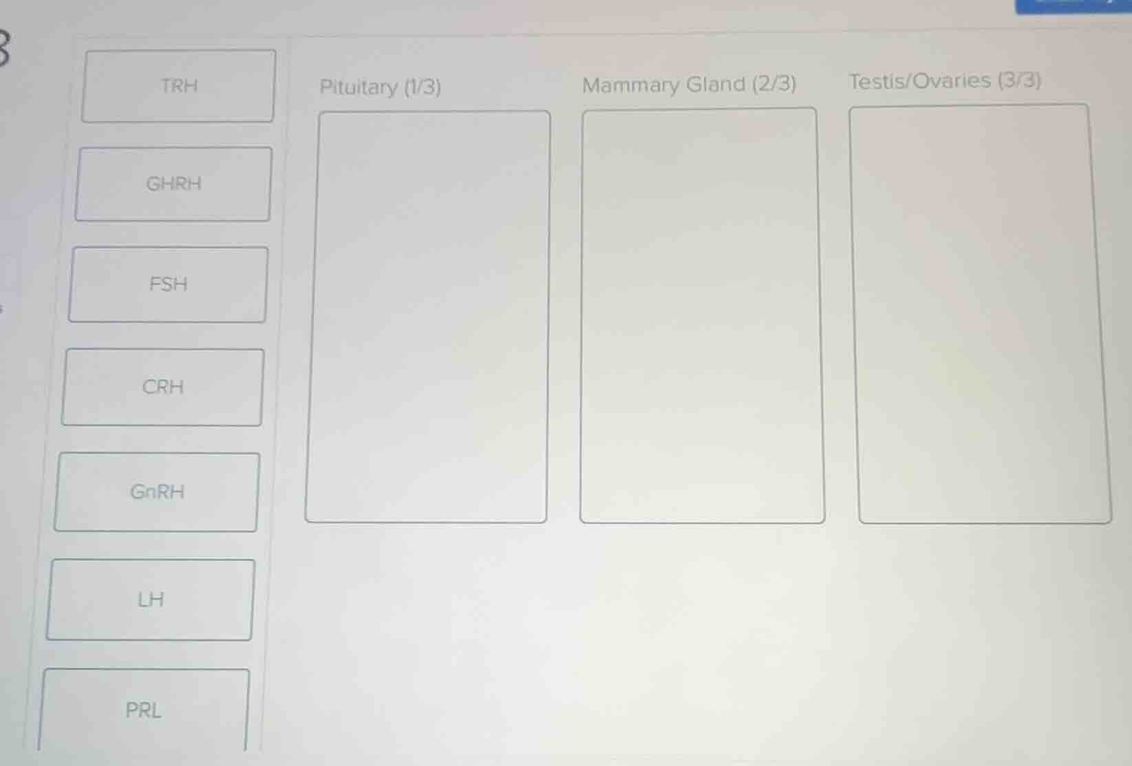 trh pituitary (1/3) mammary gland (2/3) testis/ovaries (3/3) ghrh fsh c…