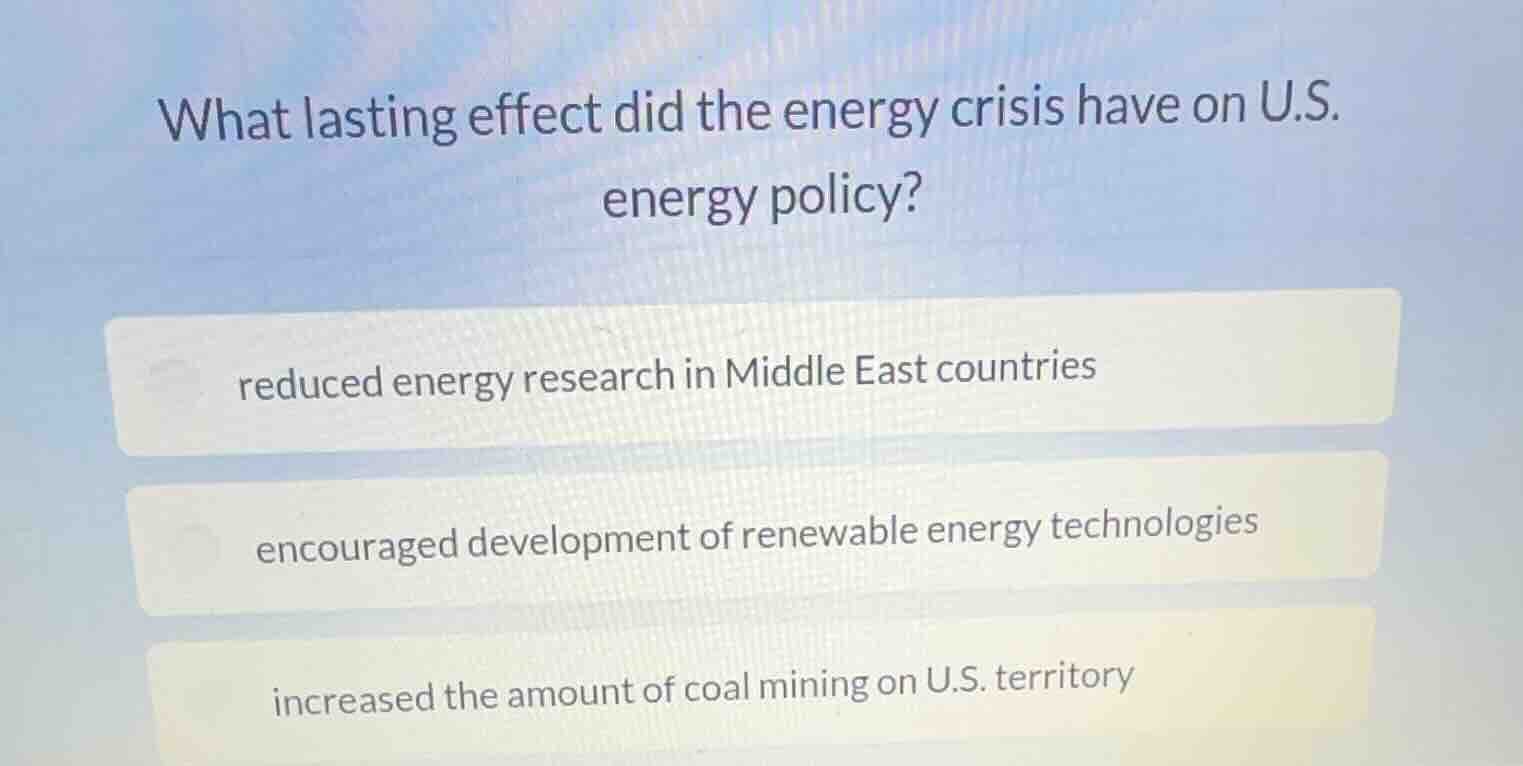 what lasting effect did the energy crisis have on u.s. energy policy? r…