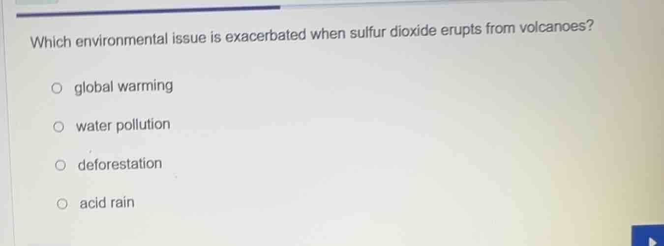 which environmental issue is exacerbated when sulfur dioxide erupts fro…