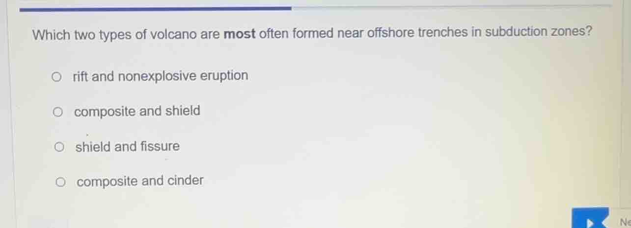 which two types of volcano are most often formed near offshore trenches…