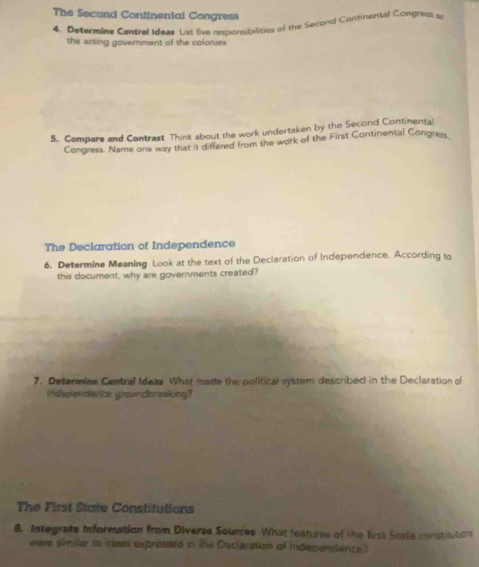 the second continental congress 4. determine central ideas list five re…