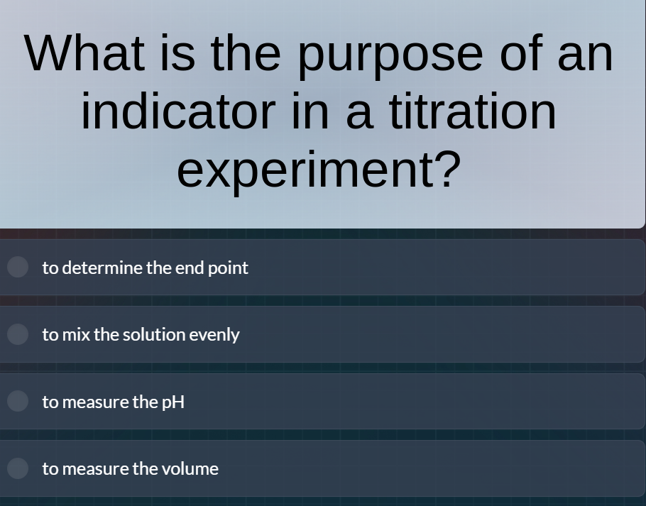 what is the purpose of an indicator in a titration experiment? to deter…