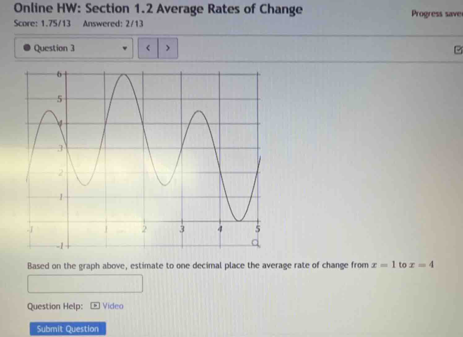 online hw: section 1.2 average rates of change score: 1.75/13 answered:…