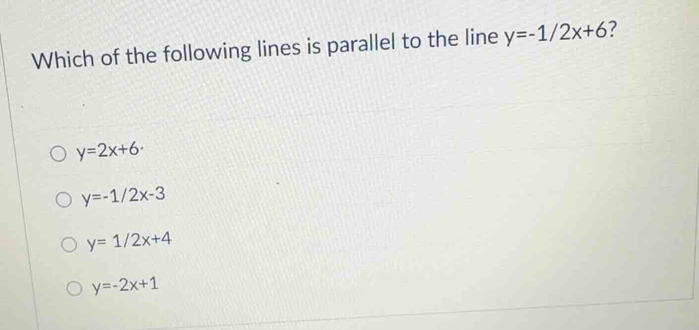 which of the following lines is parallel to the line $y = -\\frac{1}{2}…