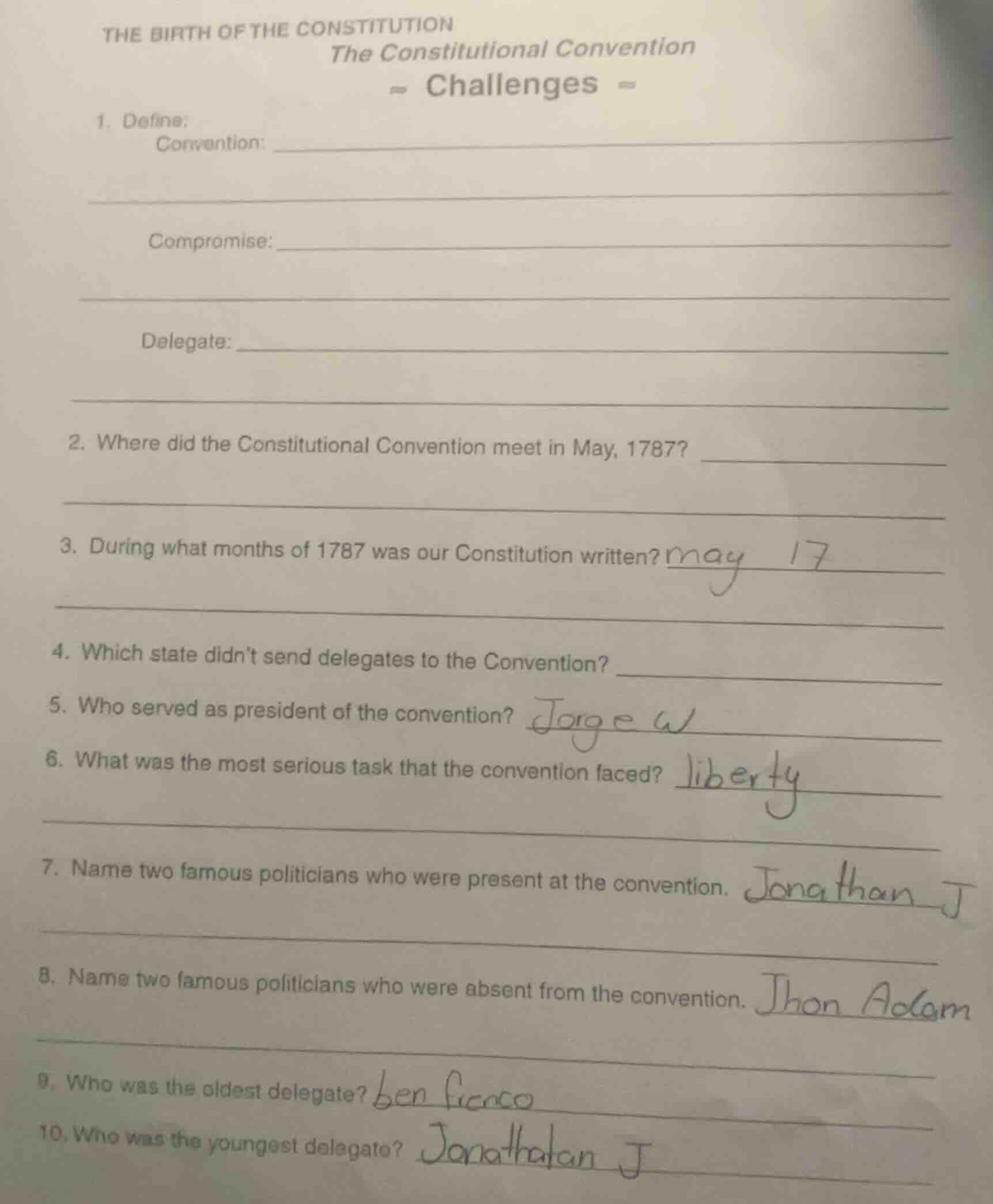 the birth of the constitution the constitutional convention - challenge…