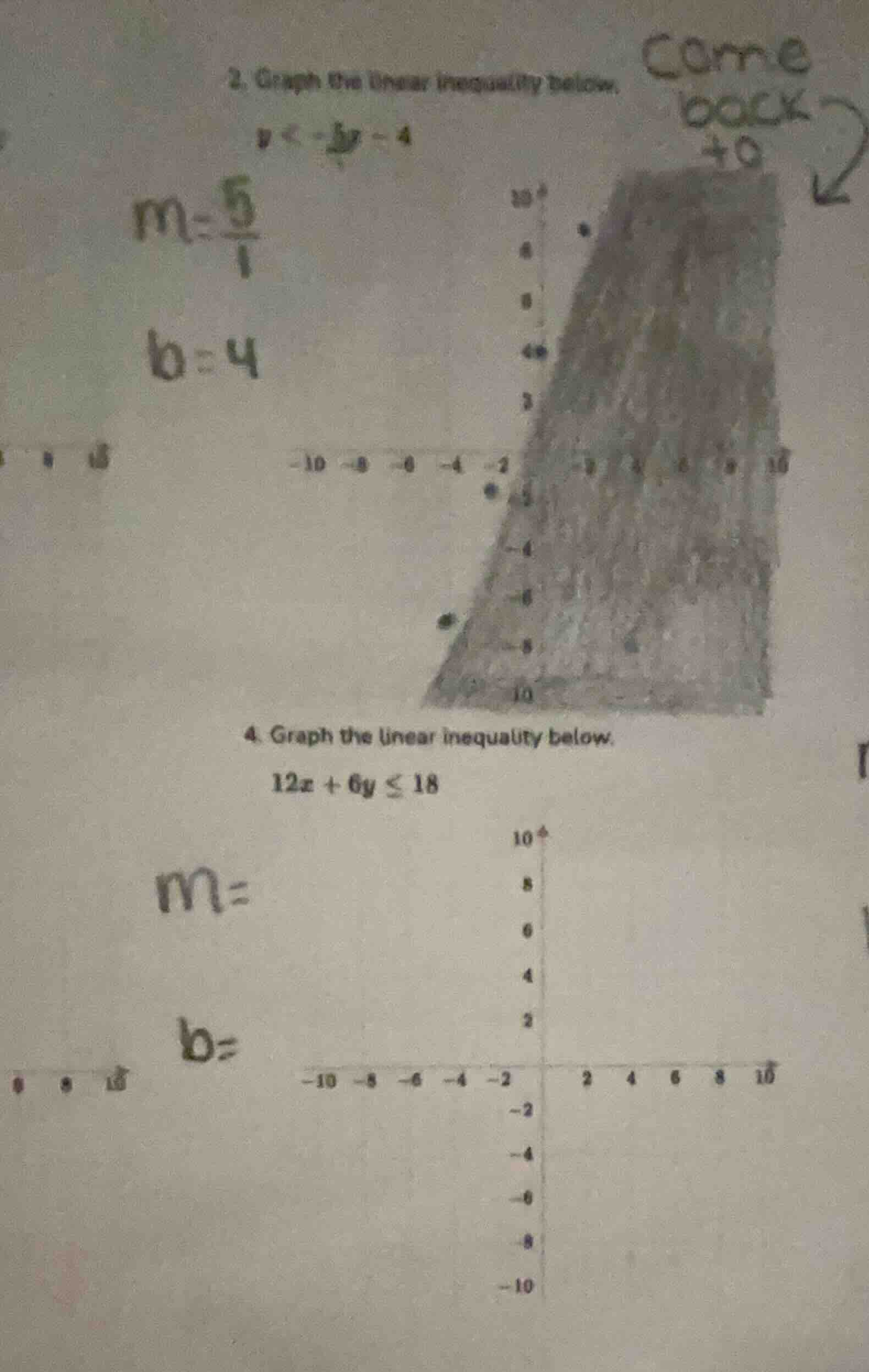 2. graph the linear inequality below. y < -5x - 4 4. graph the linear i…