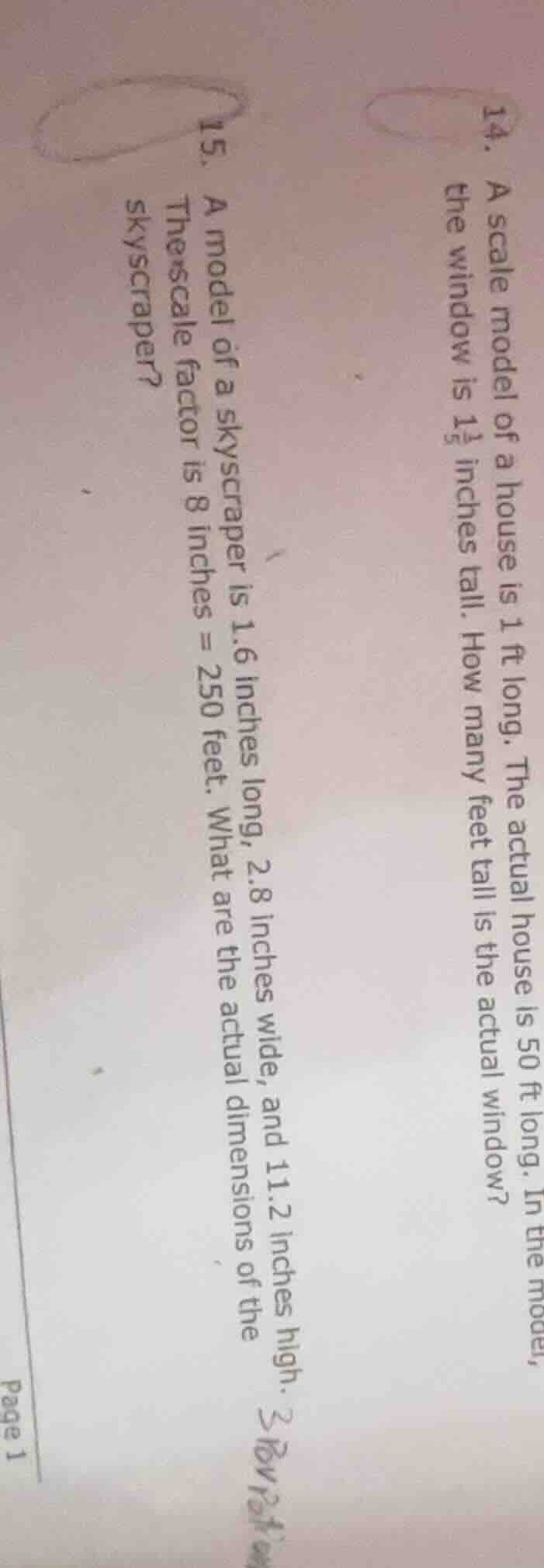14. a scale model of a house is 1 ft long. the actual house is 50 ft lo…
