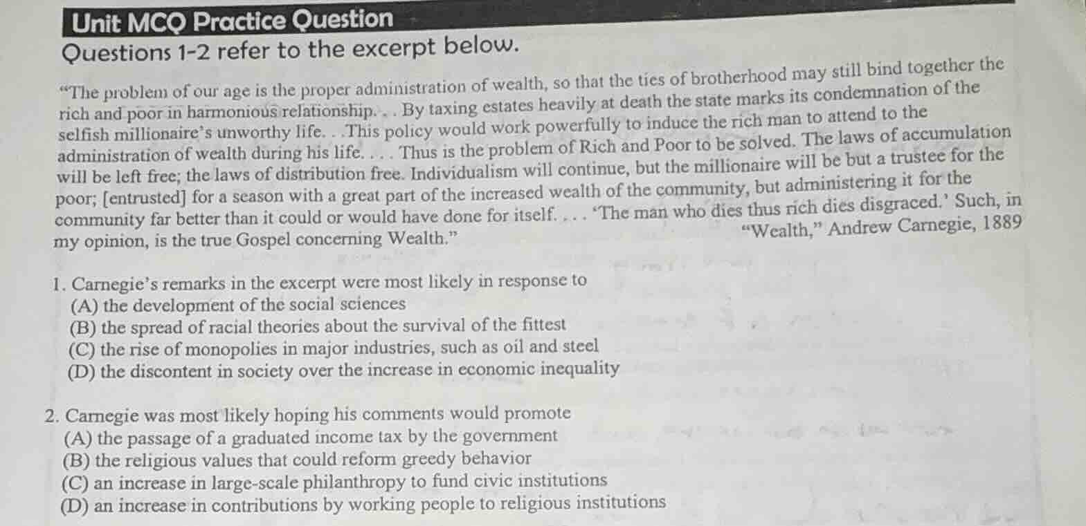 unit mcq practice question questions 1-2 refer to the excerpt below. “t…