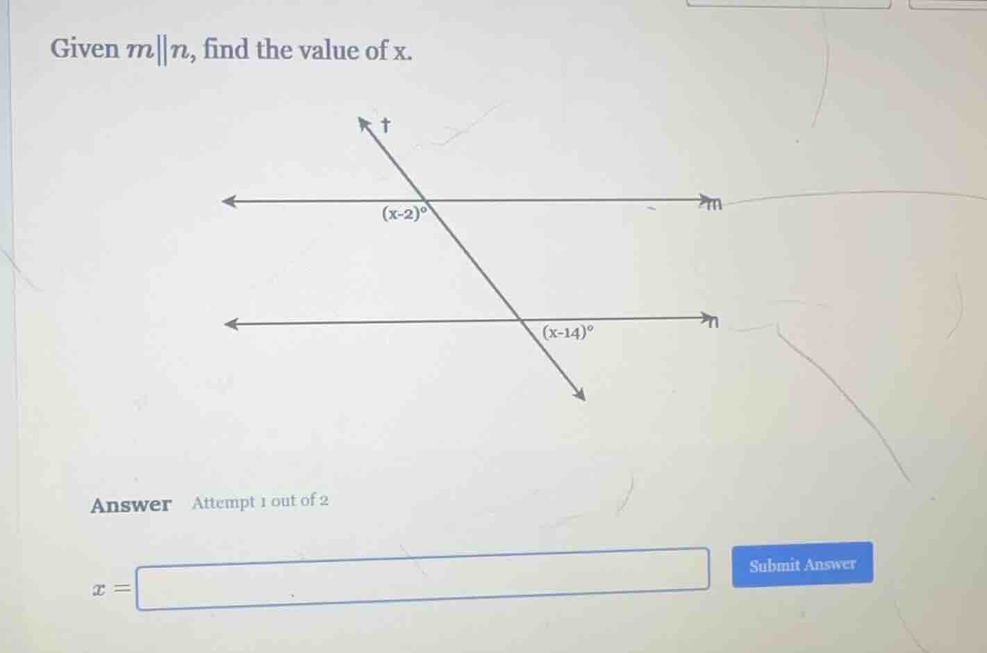 given ( m parallel n ), find the value of ( x ). answer attempt 1 out o…