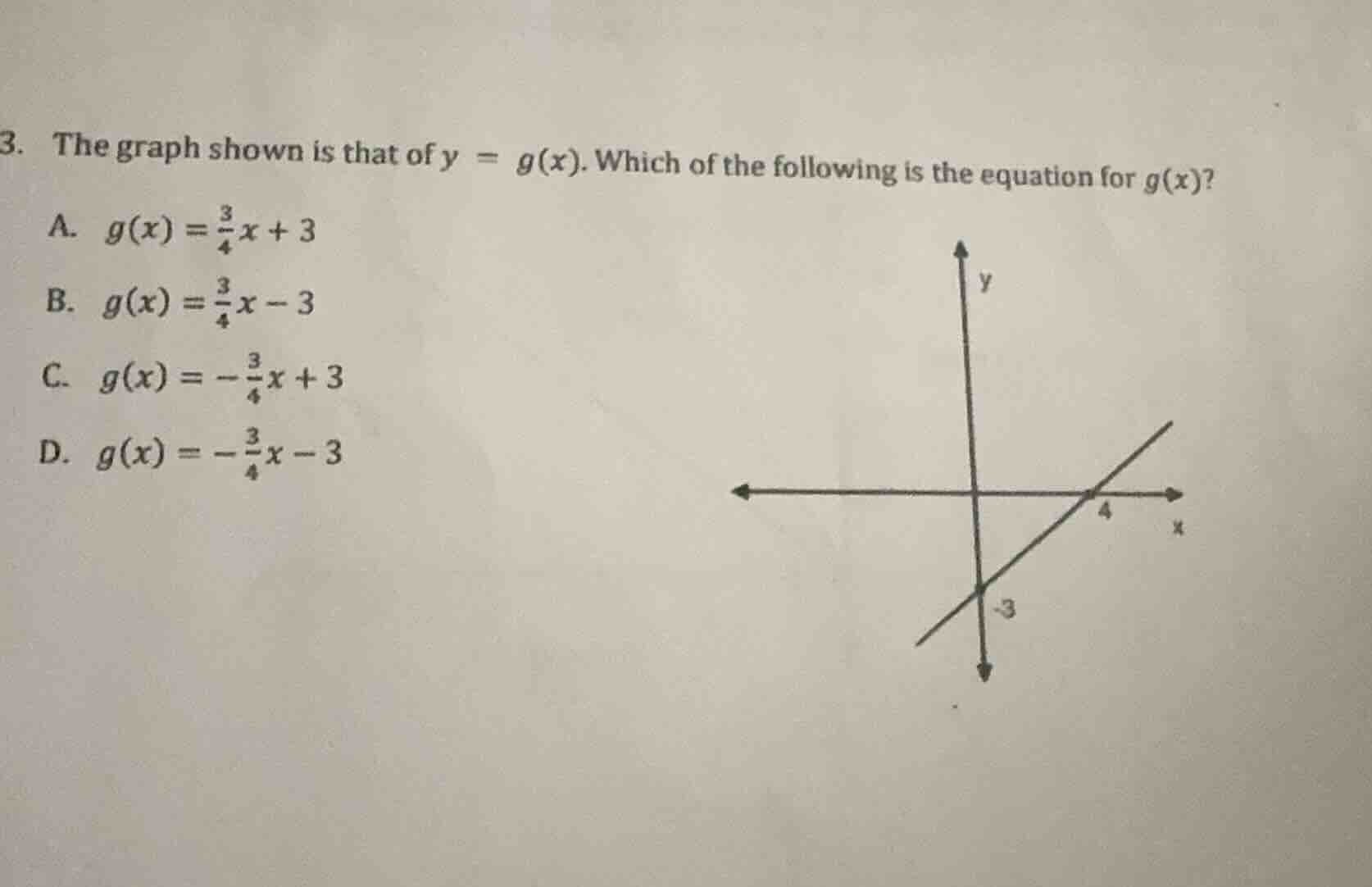 3. the graph shown is that of ( y = g(x) ). which of the following is t…