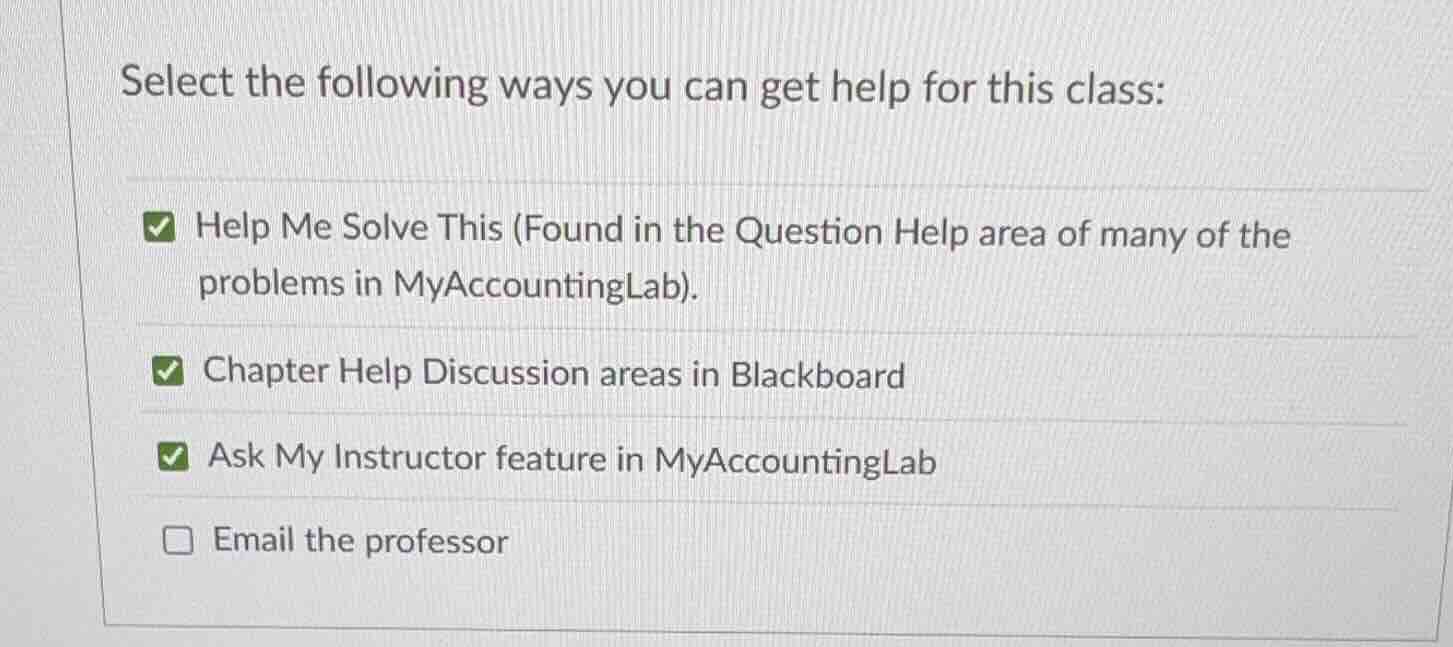select the following ways you can get help for this class: help me solv…