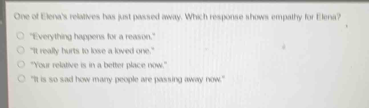one of elenas relatives has just passed away. which response shows empa…