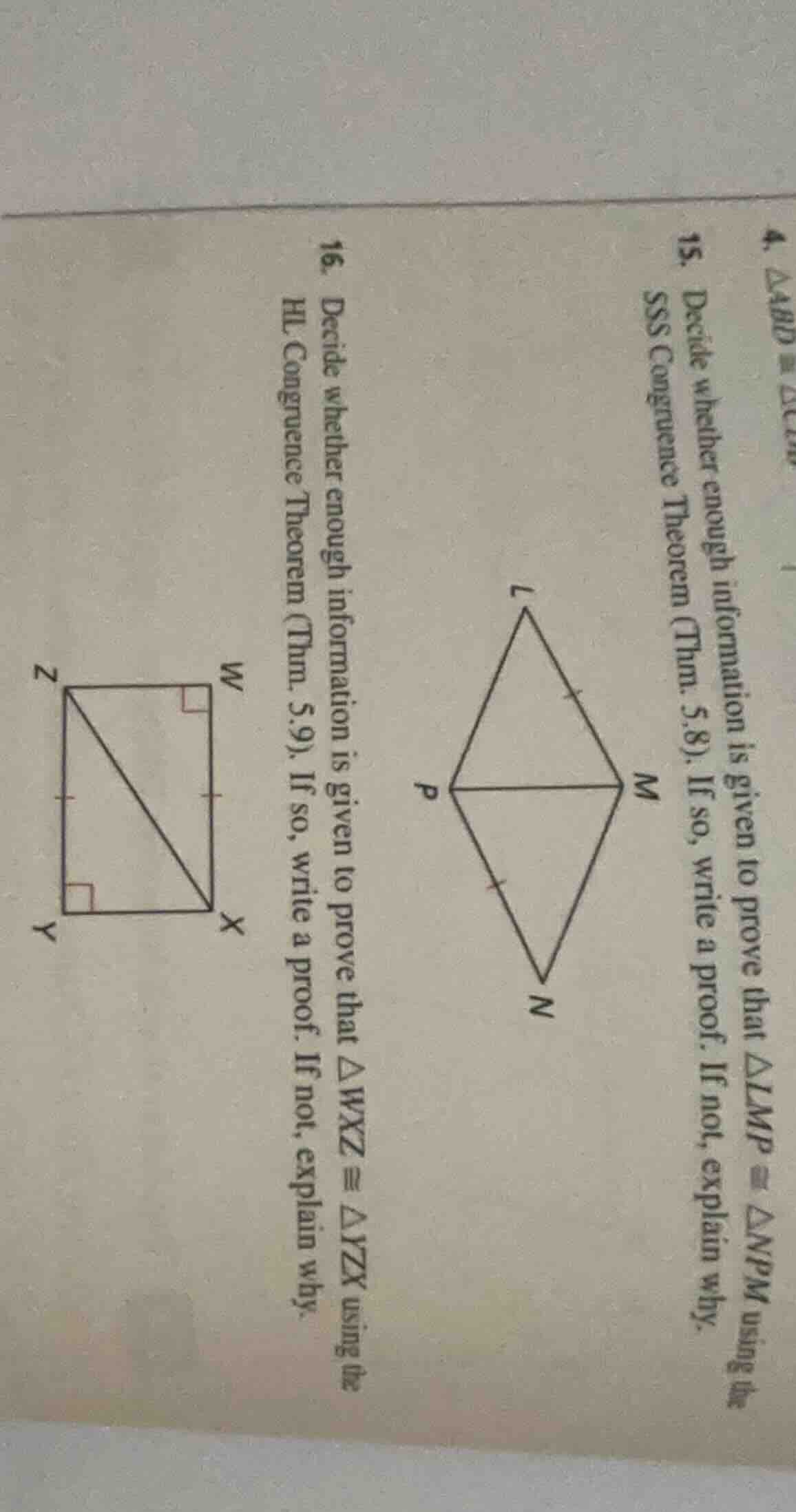 15. decide whether enough information is given to prove that $\\triangl…