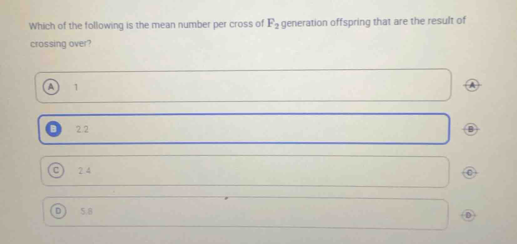which of the following is the mean number per cross of $\\text{f}_2$ ge…