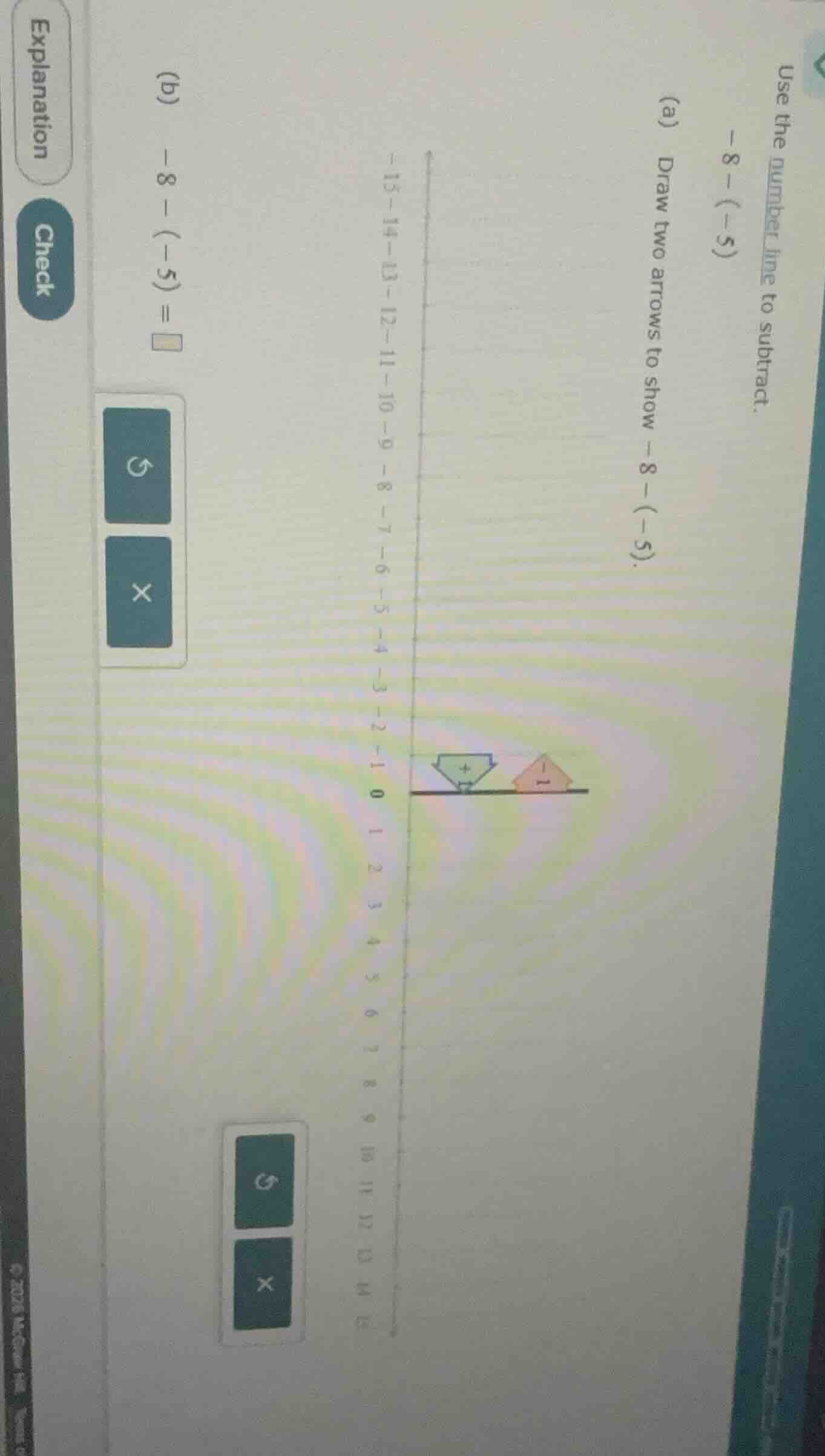 use the number line to subtract. -8 - (-5) (a) draw two arrows to show …
