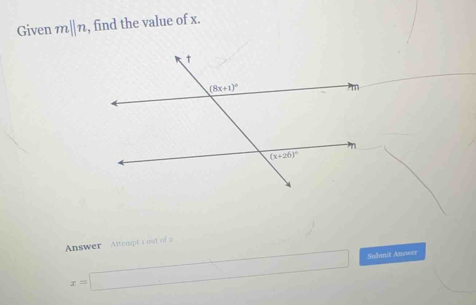 given $m\\parallel n$, find the value of $x$.