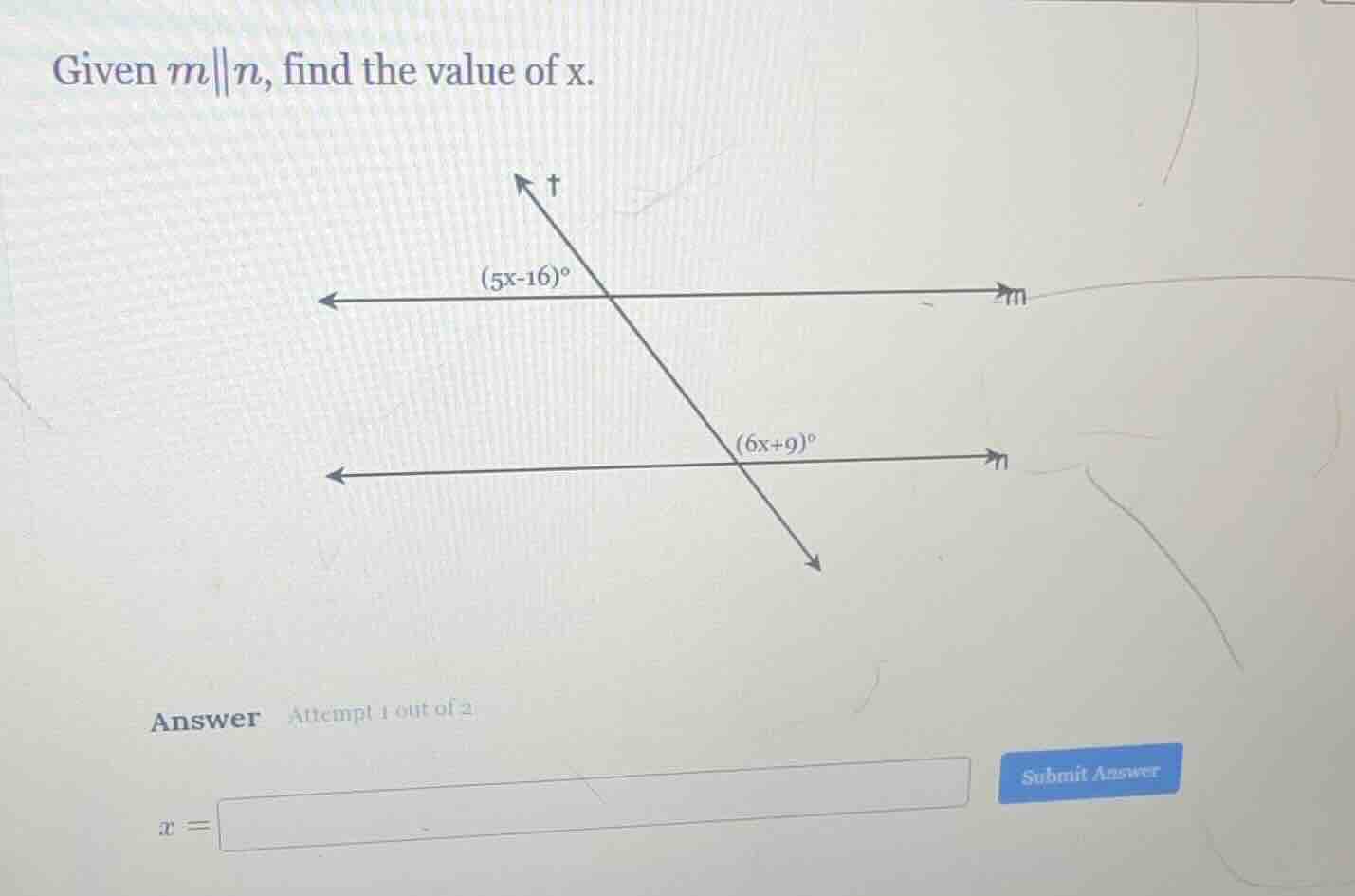 given ( m parallel n ), find the value of ( x ).