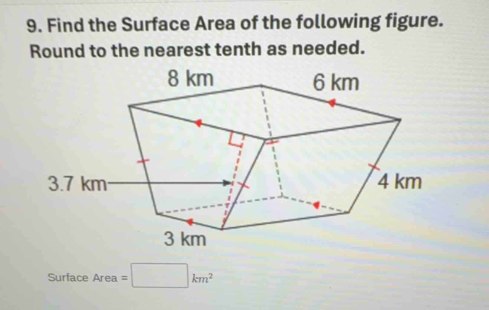 9. find the surface area of the following figure. round to the nearest …