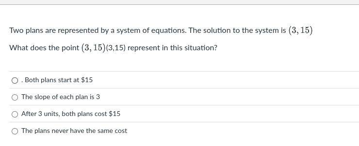 two plans are represented by a system of equations. the solution to the…