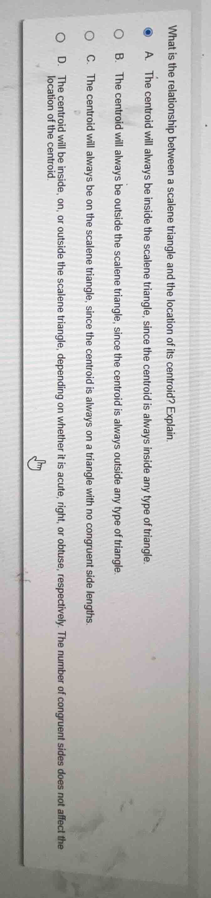 what is the relationship between a scalene triangle and the location of…