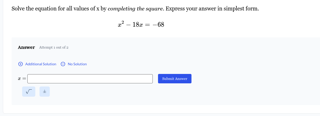 solve the equation for all values of x by completing the square. expres…