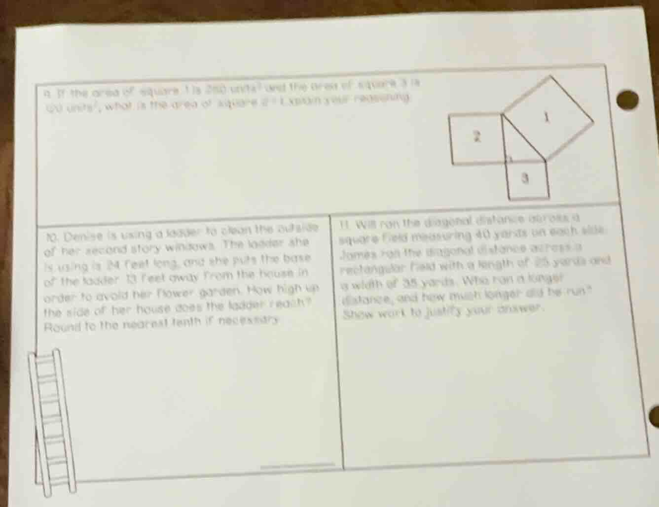 9. if the area of square 1 is 289 units² and the area of square 3 is 64…