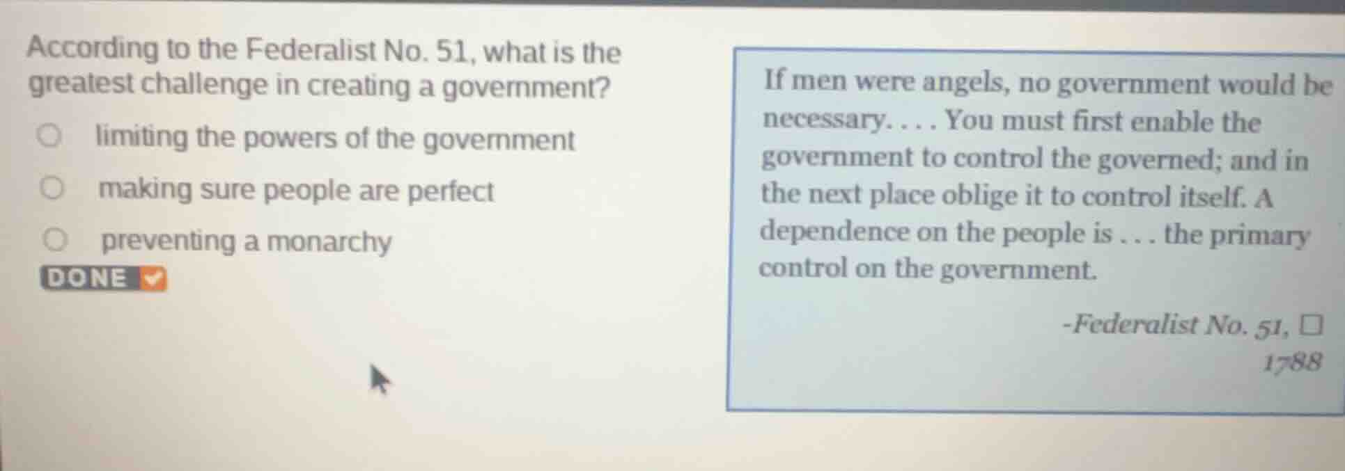 according to the federalist no. 51, what is the greatest challenge in c…