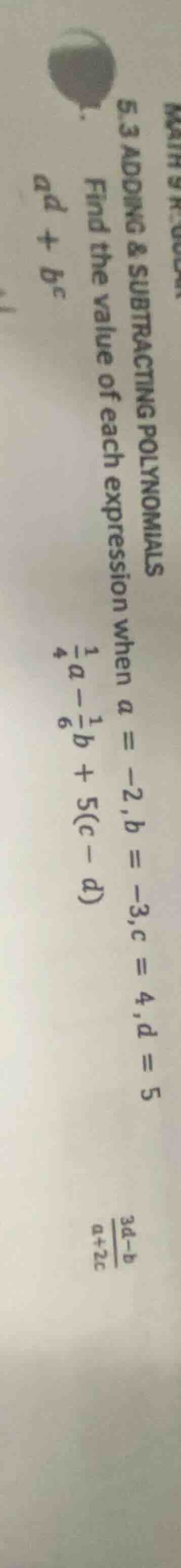 5.3 adding & subtracting polynomials find the value of each expression …
