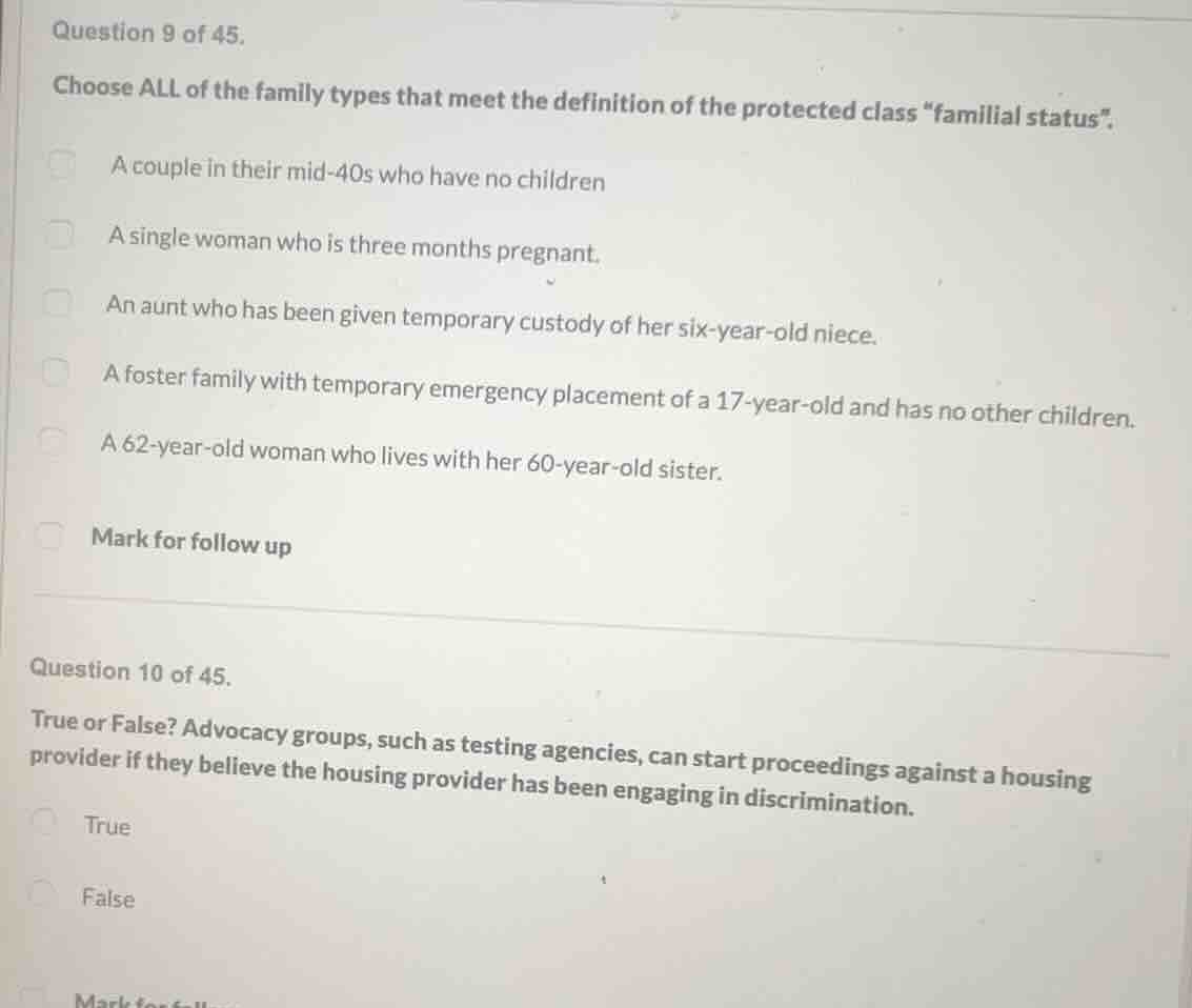 question 9 of 45. choose all of the family types that meet the definiti…