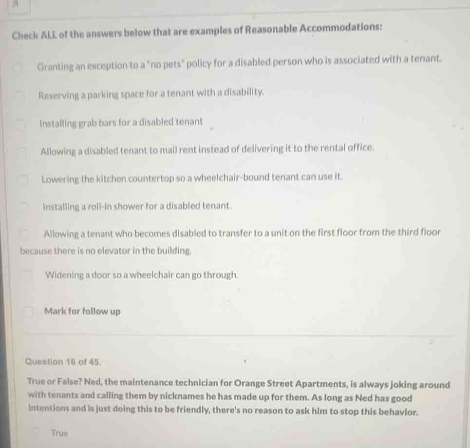 check all of the answers below that are examples of reasonable accommod…