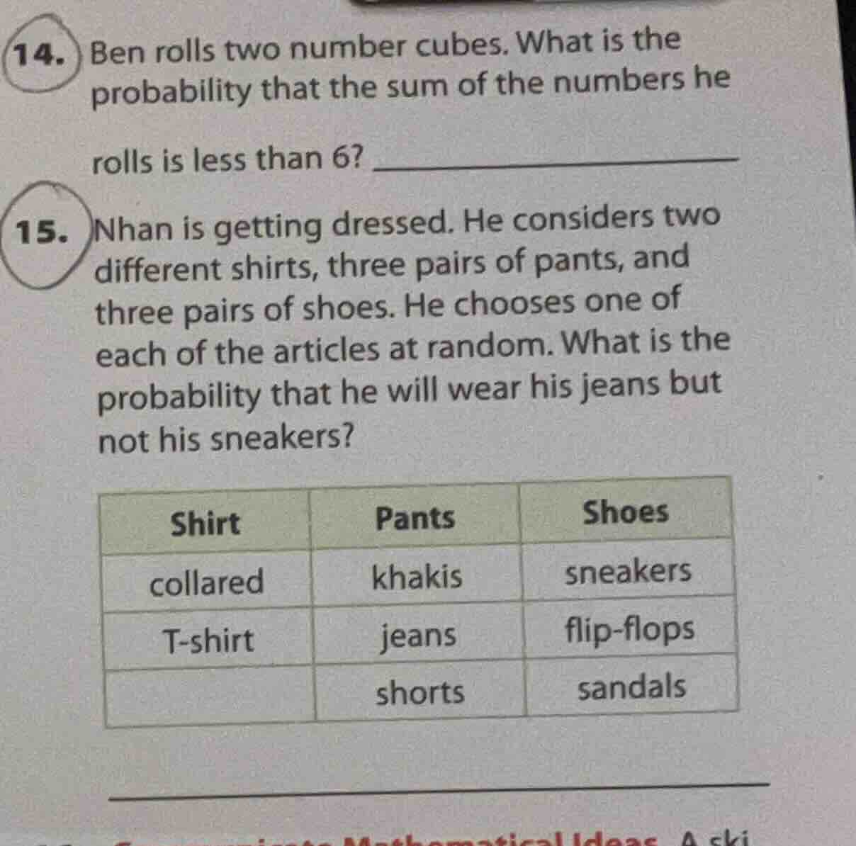 14. ben rolls two number cubes. what is the probability that the sum of…