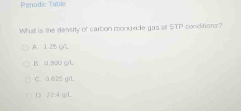 periodic table what is the density of carbon monoxide gas at stp condit…