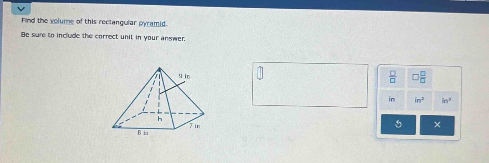 find the volume of this rectangular pyramid. be sure to include the cor…