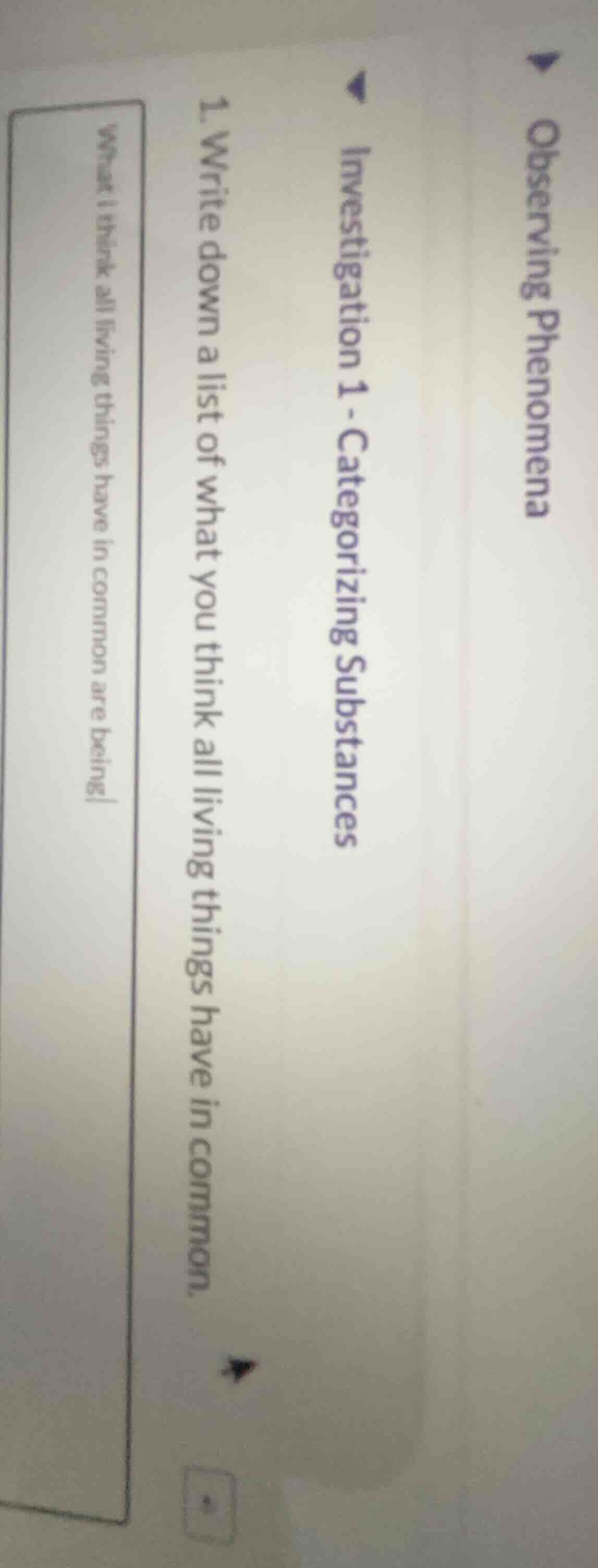 observing phenomena investigation 1 - categorizing substances 1. write …