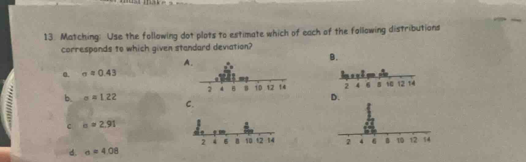13. matching: use the following dot plots to estimate which of each of …
