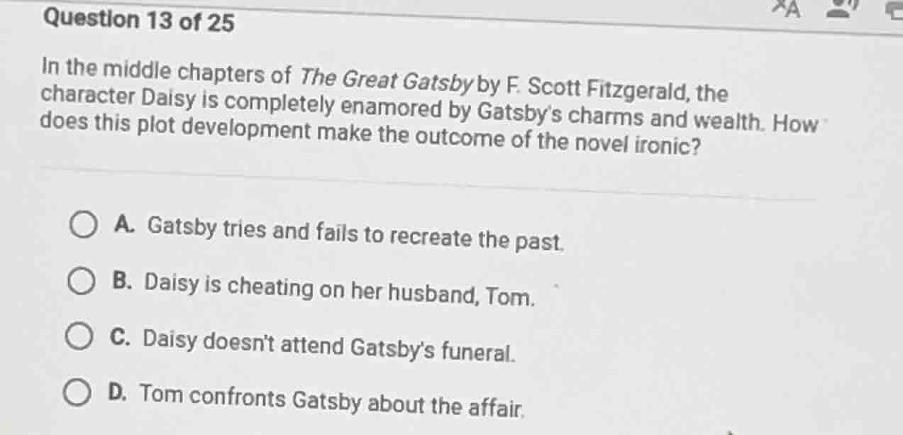 question 13 of 25 in the middle chapters of the great gatsby by f. scot…