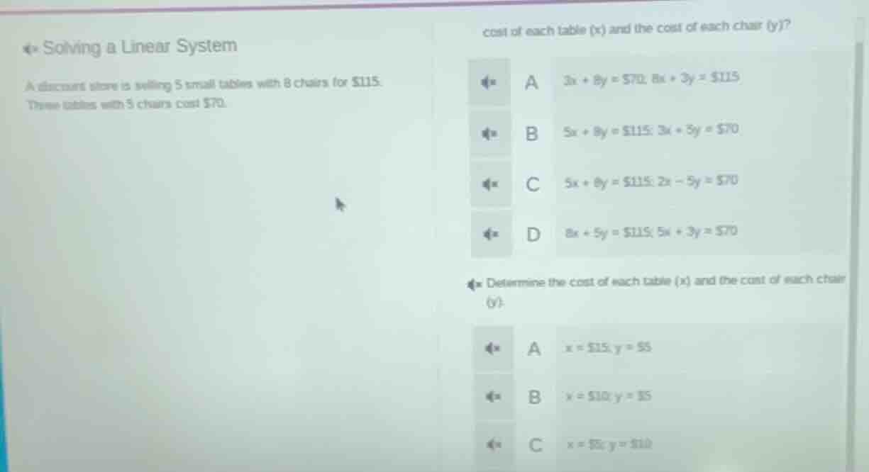 solving a linear system a discount store is selling 5 small tables with…
