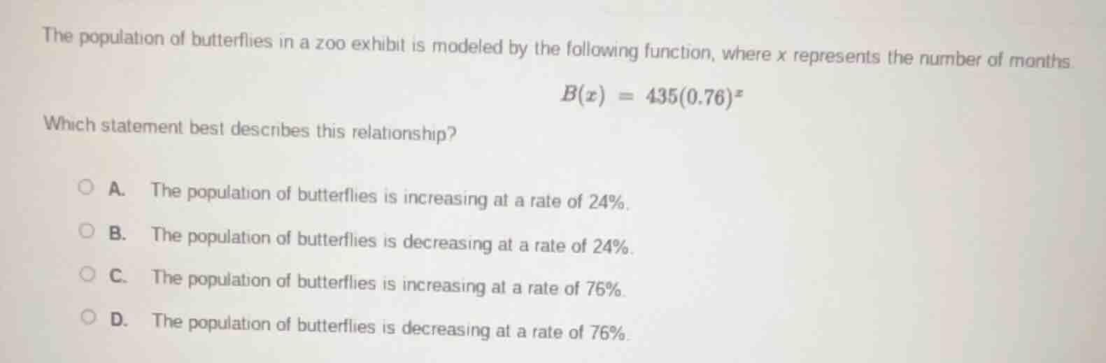 the population of butterflies in a zoo exhibit is modeled by the follow…