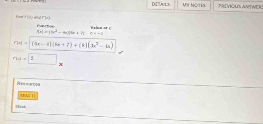find ( f(x) ) and ( f(c) ). function: ( f(x) = (3x^2 - 4x)(8x + 7) ) va…