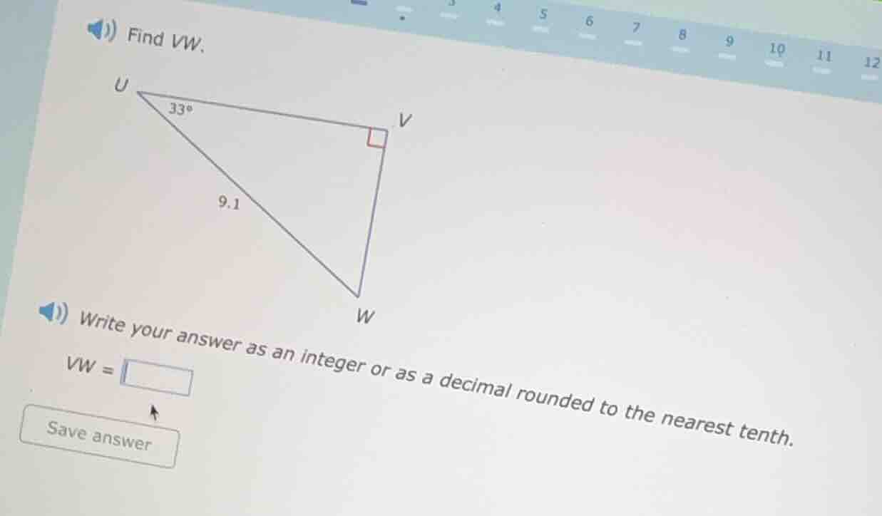 find vw. write your answer as an integer or as a decimal rounded to the…