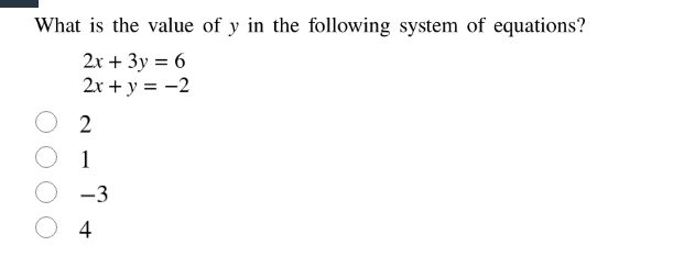what is the value of y in the following system of equations? 2x + 3y = …