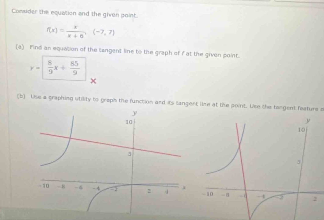 consider the equation and the given point.\\( f(x) = \\frac{x}{x + 6}, …