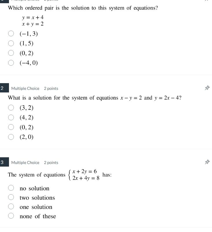 1. which ordered pair is the solution to this system of equations? y = …