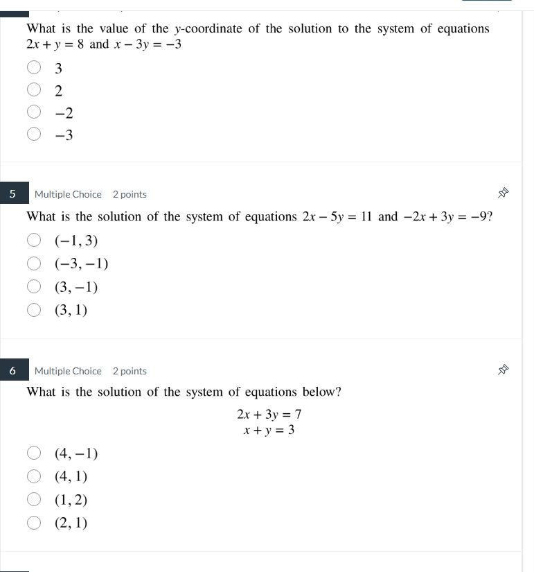 what is the value of the y - coordinate of the solution to the system o…
