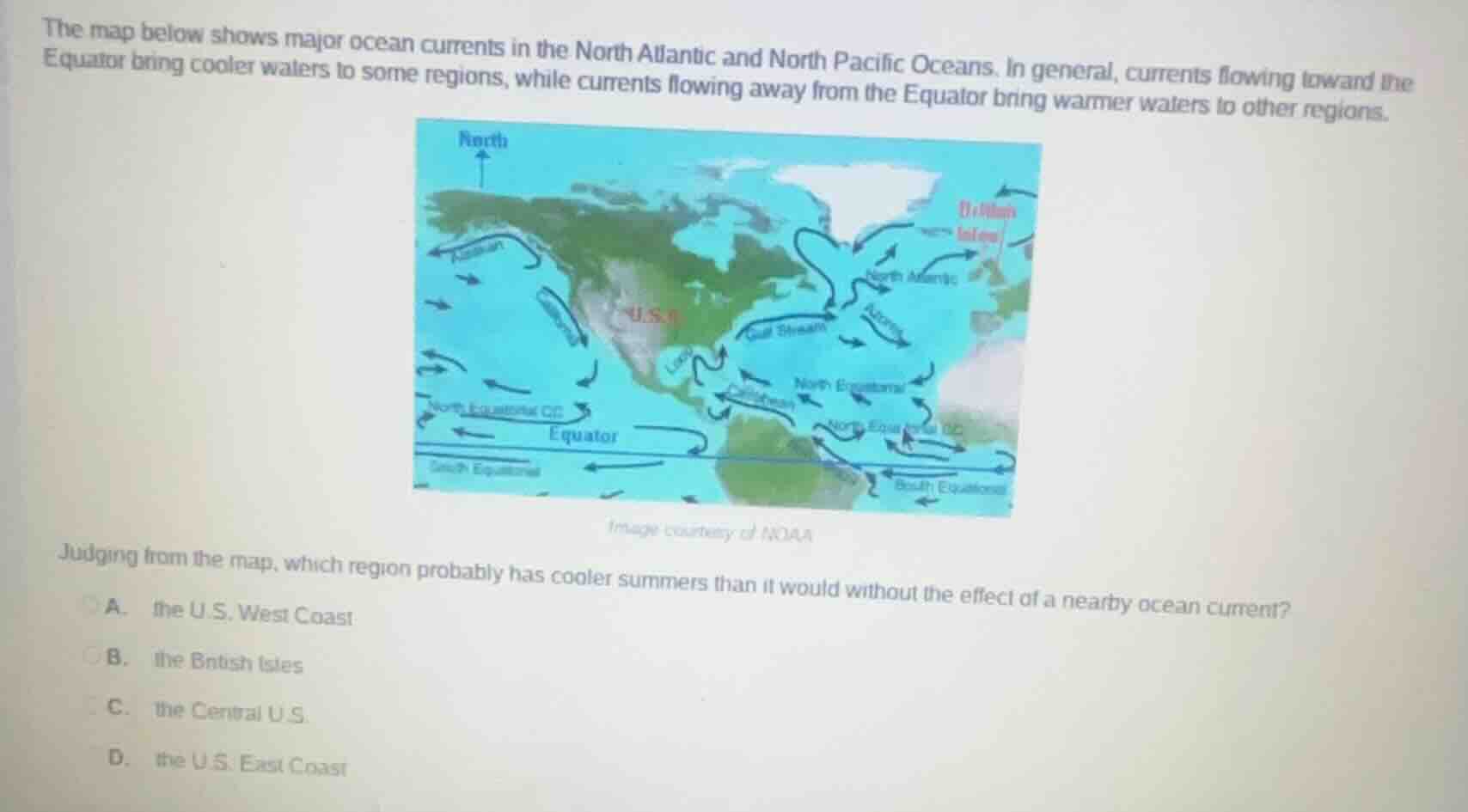 the map below shows major ocean currents in the north atlantic and nort…