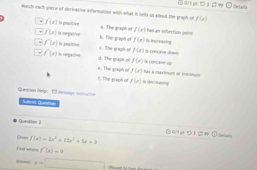 match each piece of derivative information with what it tells us about …