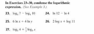 in exercises 23–30, condense the logarithmic expression. (see example 3…