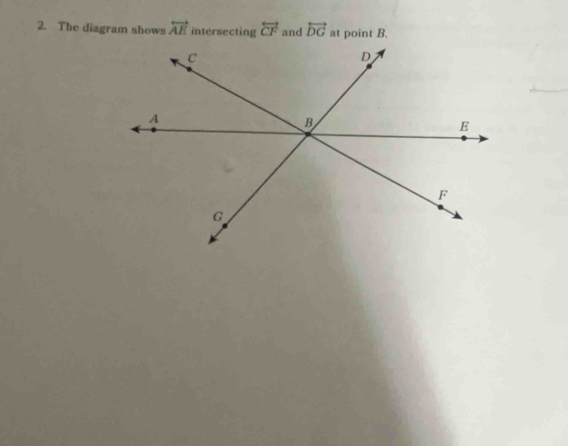 2. the diagram shows \\(\\overleftrightarrow{ae}\\) intersecting \\(\\o…